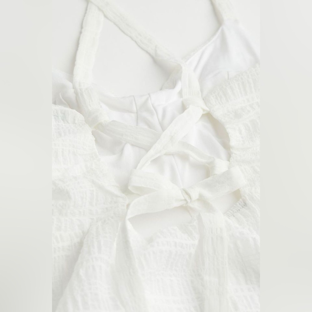 H&M Crepe Fabric Woven Mini Fit & Flare Dress with Lace Up Back in White - Picture 2 of 9